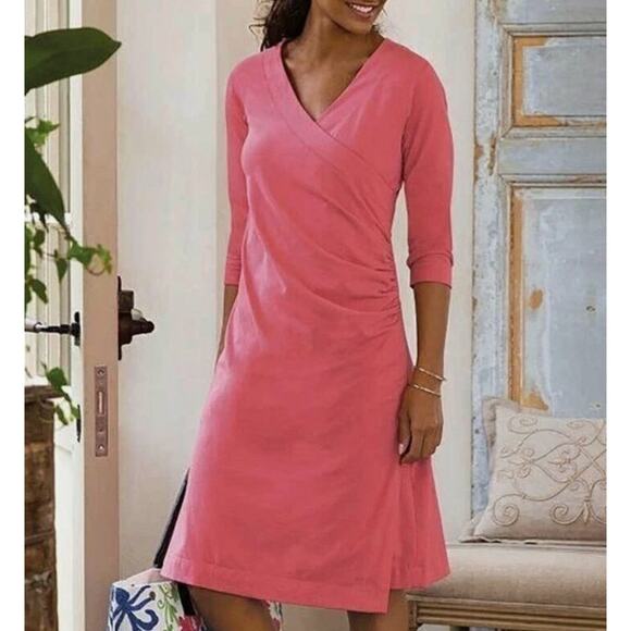 Soft Surroundings Wear Anywhere Dress Stretch Knit Pink Faux Wrap V-neck XL - Picture 1 of 15